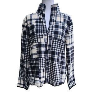 Lauren Ralph Lauren Fleece Jacket Plaid Zip Up Mock Neck Black White L